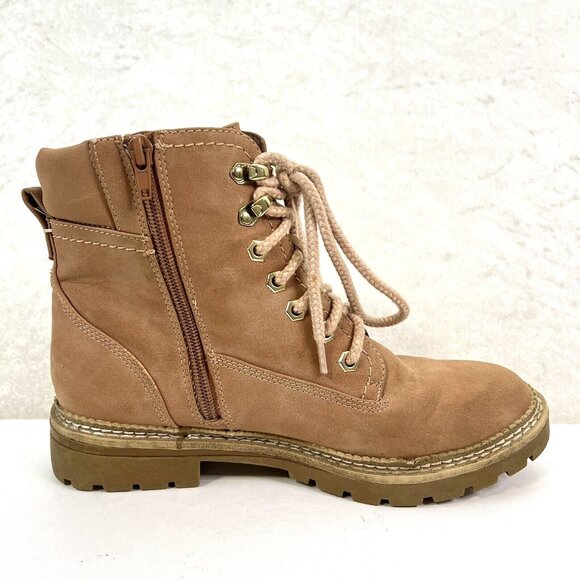 STEVE MADDEN Boots Womens 7.5 Acorn Ankle Side Zip Lace Up Combat Blush Pink - Picture 1 of 11